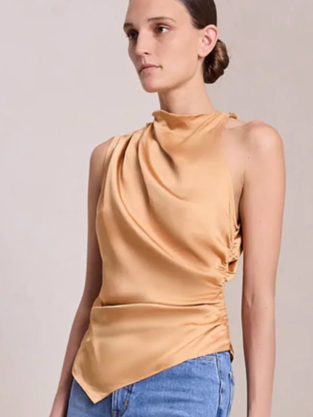 A.L.C. Jones Asymmetrical Draped Silk-Feel Top Tawny Brown Sz 2 NWT